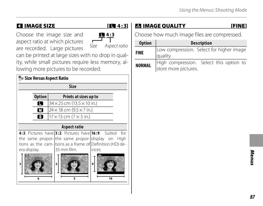 FujiFilm 16286187-4-KIT owner manual  IMAGE Size, O4 3,  IMAGE Quality Fine 